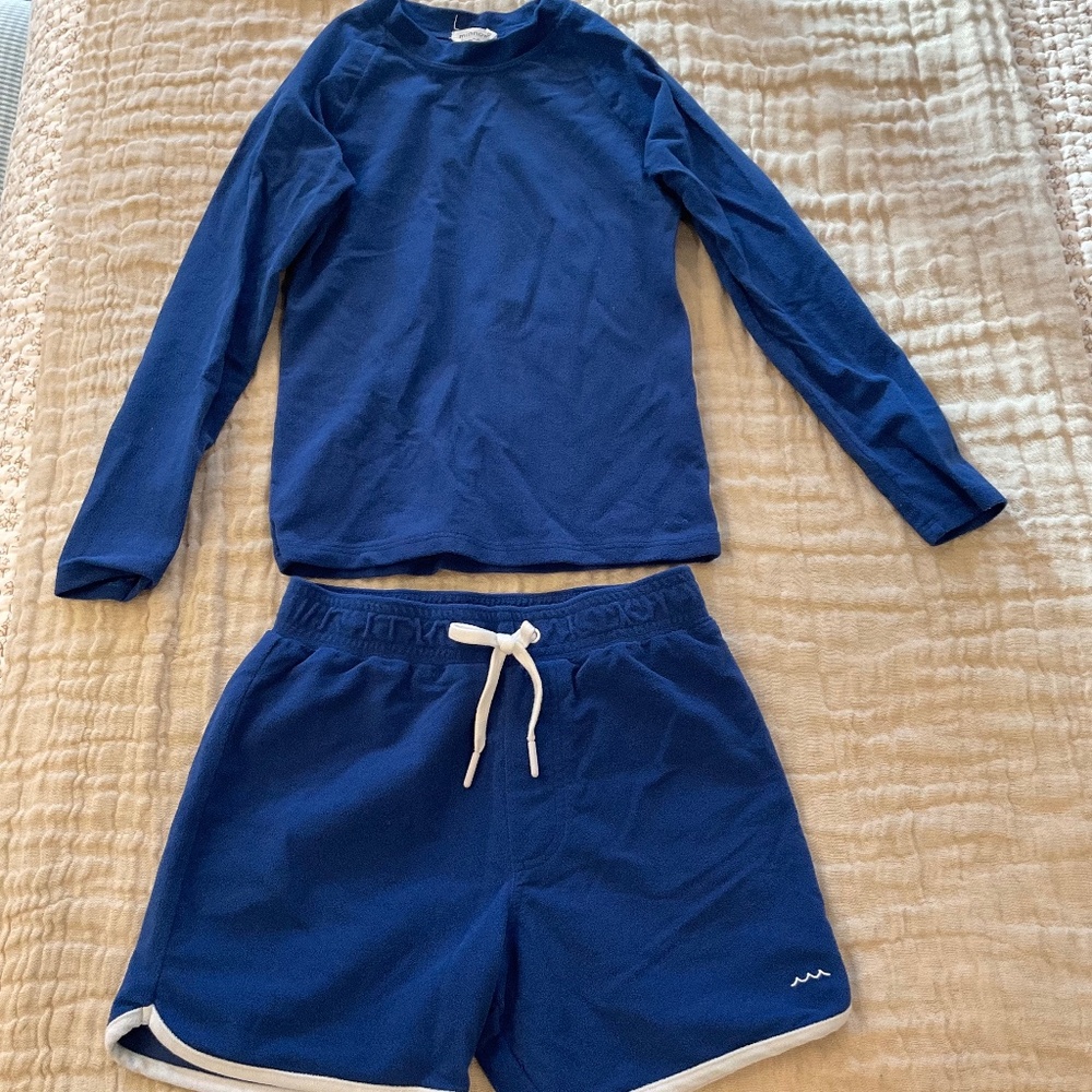 Minnow Boys Blue Terry Boardie Shorts and Blue Terry Rashguard